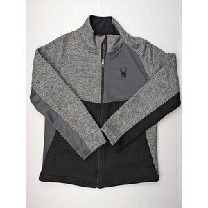 Spyder Fleece Sweater Jacket Full Zip Mens Small Gray/Black Mock Neck 71H64010
